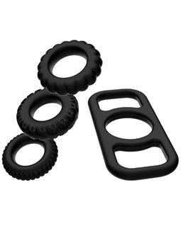 Addicted Toys - Set di Anelli Fallici in Silicone Nero 4 Pezzi