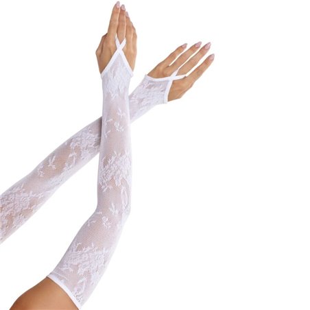Leg Avenue - One Size White Floral Lace Long Gloves
