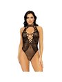 Leg Avenue - Black Mesh and Lace Bodysuit with Halter Neck One Size