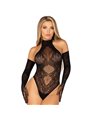 Leg Avenue Black Lace Bodysuit with Matching Long Gloves One Size