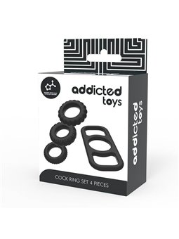 Addicted Toys - Set di Anelli Fallici in Silicone Nero 4 Pezzi