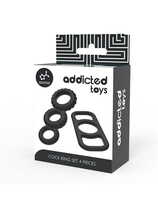 Addicted Toys - Set di Anelli Fallici in Silicone Nero 4 Pezzi