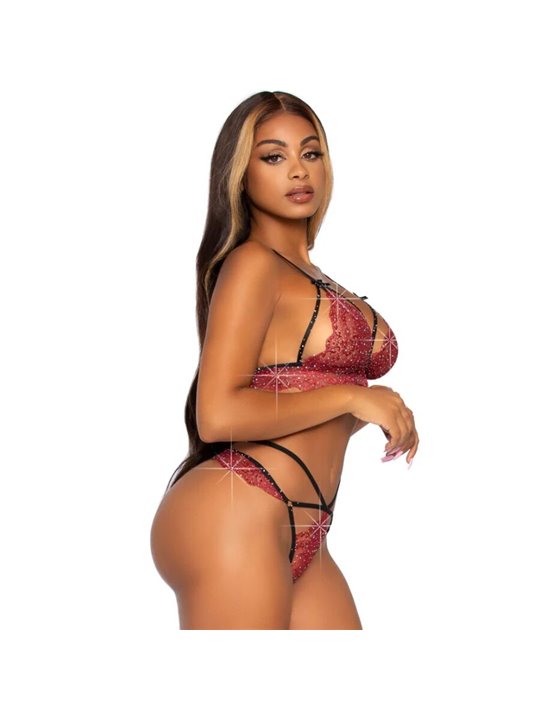 Leg Avenue 81623 - Bralette + Perizoma in Pizzo Bordeaux Taglia M