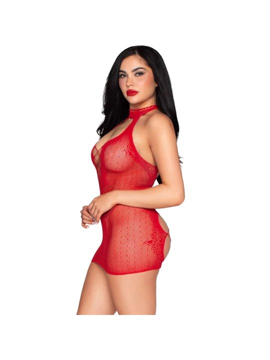 Leg Avenue - Mini Abito in Pizzo con Scollo Halter Taglia Unica Rosso
