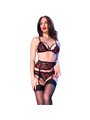 Chilirose CR 4883 - Four-Piece Set Black with Red Kiss Embroidery L