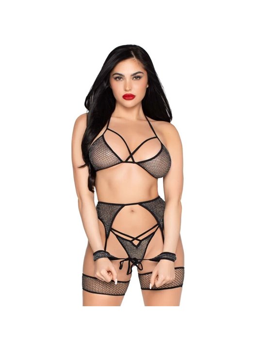 Leg Avenue 89362 - Completo Intimo 4 Pezzi Bondage Taglia Unica Nero