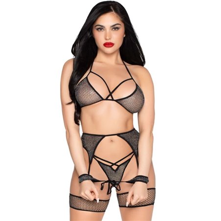 Leg Avenue 89362 - Bondage 4-Piece Lingerie Set One Size Black