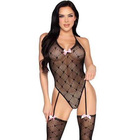 Leg Avenue 89360 - Black One Size Mesh Bodysuit with Integrated Stockings