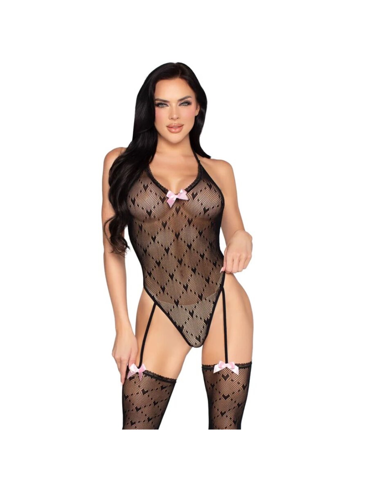 Leg Avenue 89360 - Black One Size Mesh Bodysuit with Integrated Stockings
