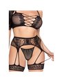 Leg Avenue - 3-Piece Black Mesh and Lace Lingerie Set One Size