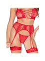 Leg Avenue - 3-Piece Red Mesh and Lace Lingerie Set One Size