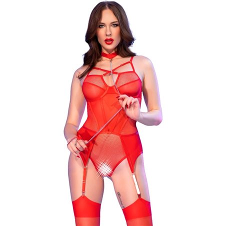 Chilirose CR 4879 - Body Rosso con Cavallo Aperto + Calze Abbinate M