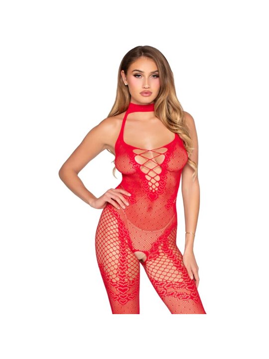 Leg Avenue - Bodystocking a Rete con Cavallo Aperto Taglia Unica Rosso