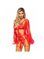 Leg Avenue 86123 - Completo Intimo in Pizzo Rosso + Vestaglia Taglia S
