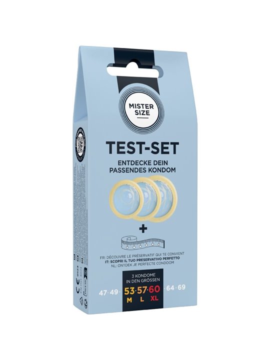 Mister Size Test - Set di 3 Preservativi di Misure Differenti + Metro