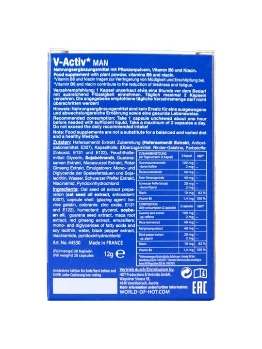 Hot V-Activ Performance - Male Virility Supplement 20 Capsules