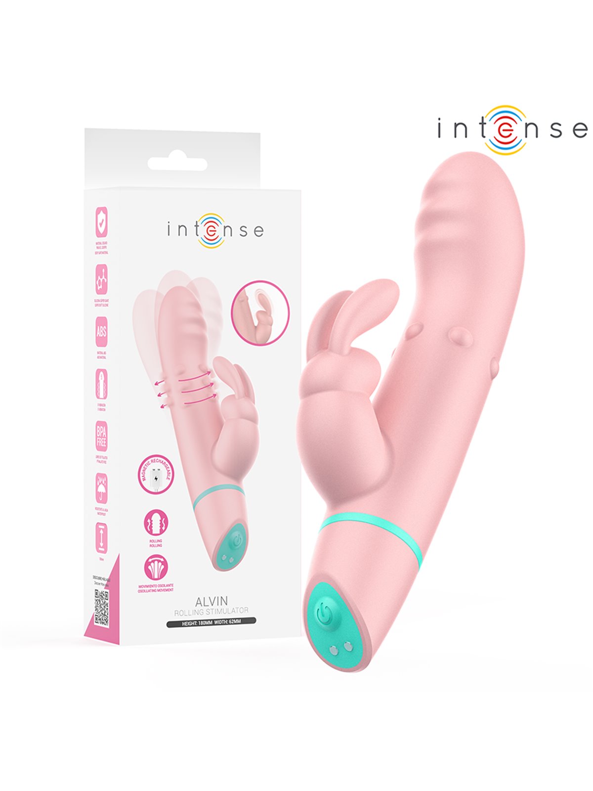 Intense Alvin - Rotating and Oscillating Rabbit Vibrator in Pink Silicone