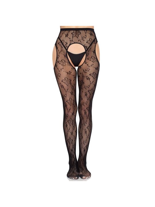 Leg Avenue 1967 - Collant in Pizzo con Cavallo Aperto Taglia Unica Nero