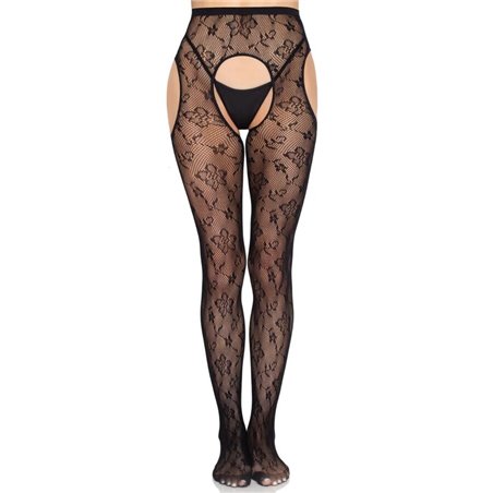 Leg Avenue 1967 - Collant in Pizzo con Cavallo Aperto Taglia Unica Nero