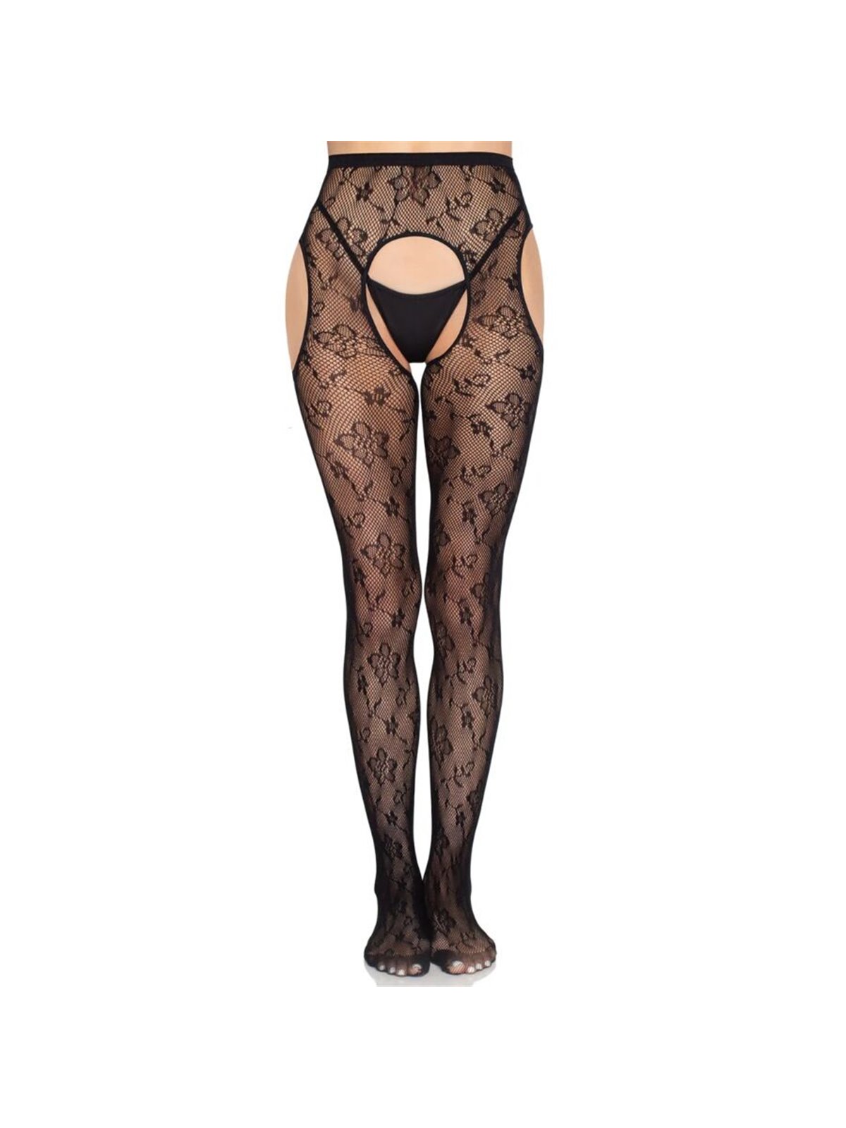Leg Avenue 1967 - Collant in Pizzo con Cavallo Aperto Taglia Unica Nero