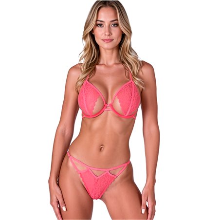 Passion Resilque - Completo Intimo Reggiseno + Perizoma Rosa L/XL
