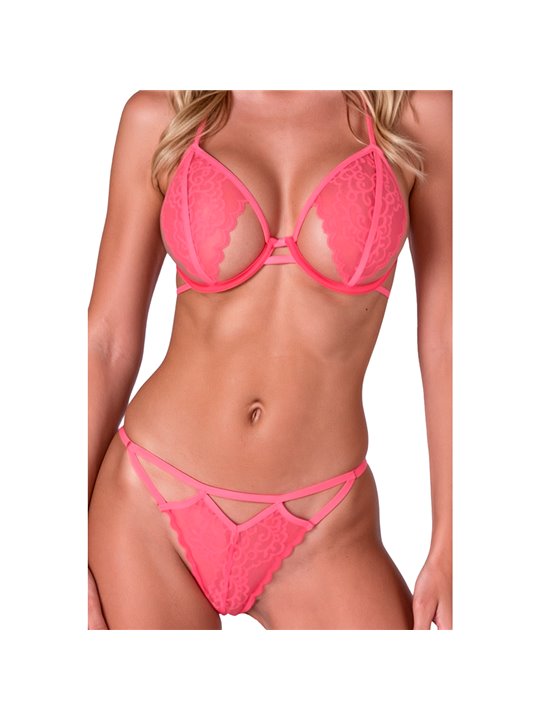 Passion Resilque - Completo Intimo Reggiseno + Perizoma Rosa L/XL