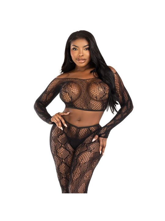 Leg Avenue 89373 - Top Corto e Leggins con Trama Serpente Taglia Unica