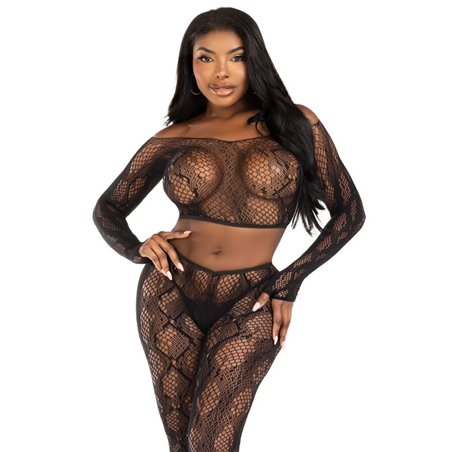 Leg Avenue 89373 - Top Corto e Leggins con Trama Serpente Taglia Unica