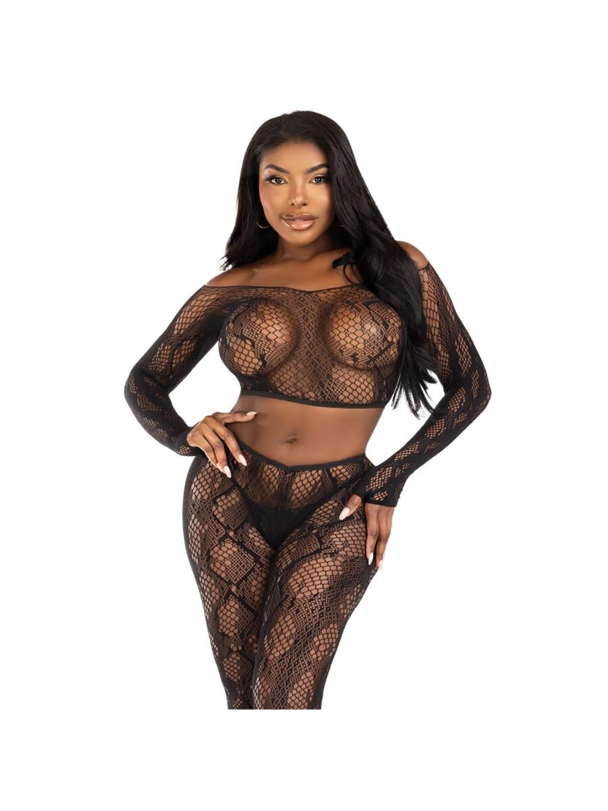 Leg Avenue 89373 - Top Corto e Leggins con Trama Serpente Taglia Unica