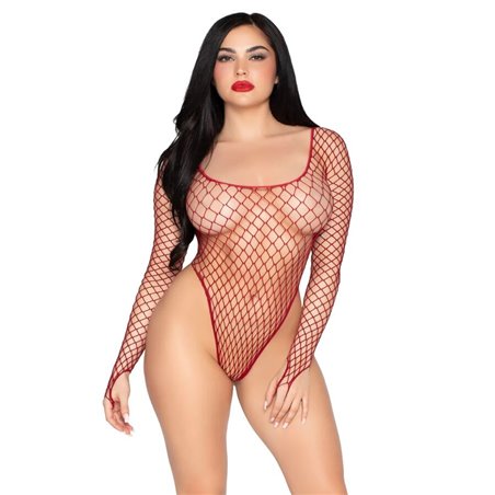 Leg Avenue 89377 - One Size Fits All Stretch Mesh Bodysuit, Red