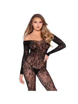 Leg Avenue 89366 - Black Floral Lace Bodystocking One Size