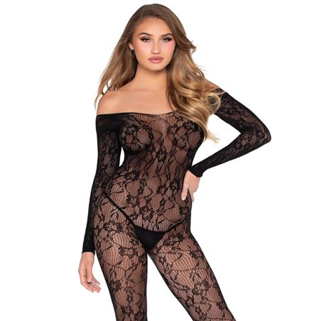 Leg Avenue 89366 - Bodystocking in Pizzo Floreale Nero Taglia Unica