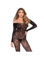 Leg Avenue 89366 - Black Floral Lace Bodystocking One Size