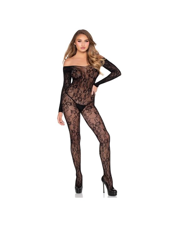 Leg Avenue 89366 - Black Floral Lace Bodystocking One Size