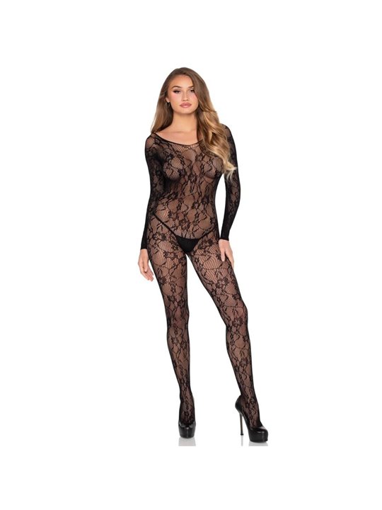 Leg Avenue 89366 - Black Floral Lace Bodystocking One Size