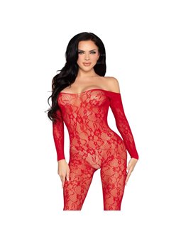 Leg Avenue 89366 - Bodystocking in Pizzo Floreale Rosso Taglia Unica