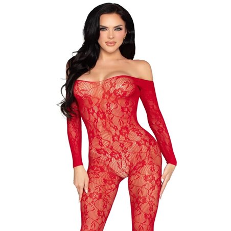 Leg Avenue 89366 - Bodystocking in Pizzo Floreale Rosso Taglia Unica
