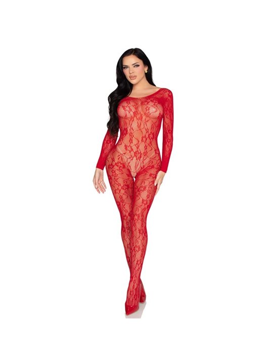 Leg Avenue 89366 - Bodystocking in Pizzo Floreale Rosso Taglia Unica