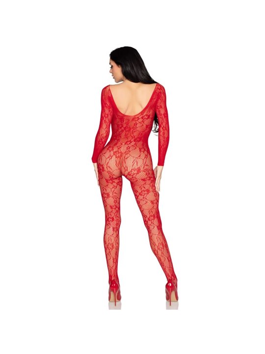 Leg Avenue 89366 - Bodystocking in Pizzo Floreale Rosso Taglia Unica