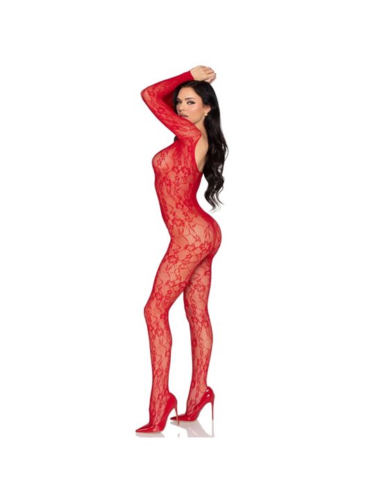 Leg Avenue 89366 - Bodystocking in Pizzo Floreale Rosso Taglia Unica