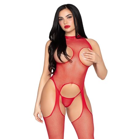 Leg Avenue 89374 - One Size Red Bodystocking without Cups and Crotch