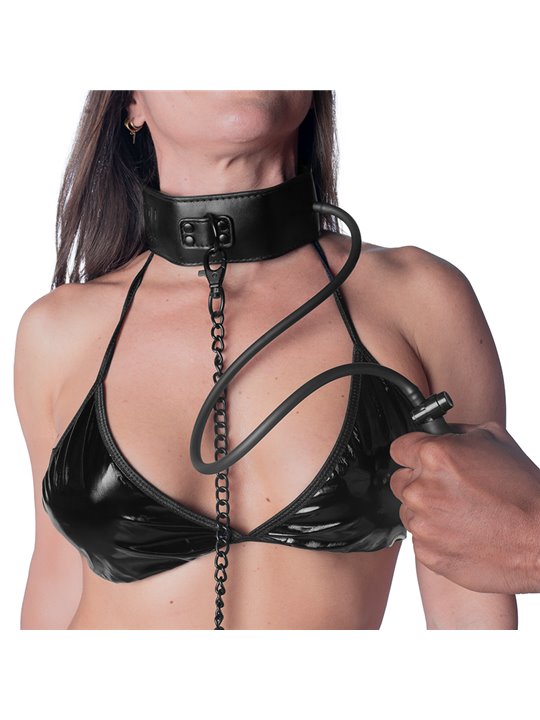 Fetish Submissive Bondage - Inflatable Strangulation Collar with Chain