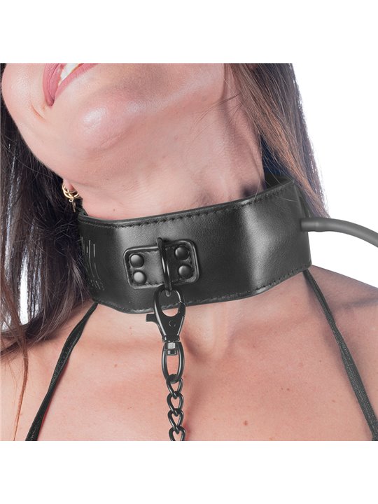 Fetish Submissive Bondage - Inflatable Strangulation Collar with Chain