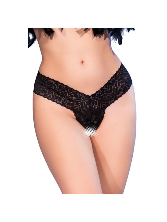 Chilirose Cr 4885 - Perizoma Nero con Cavallo Aperto Taglia XL