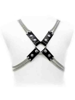 Leather Body Bdsm - Imbracatura in Pelle Nera con Catene