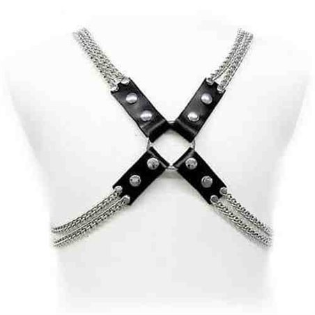 Leather Body Bdsm - Imbracatura in Pelle Nera con Catene