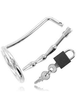 Metal Hard - Testicle Ring with Urethral Chastity Plug