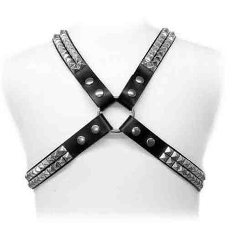 Leather Body Bdsm - Imbracatura in Pelle Nera con Borchie