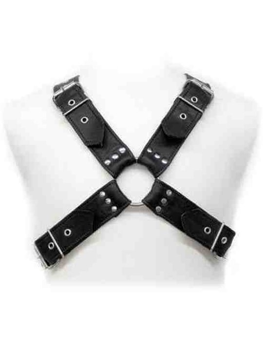 Leather Body Bdsm - Imbracatura in Pelle Nera con Fibbie per Uomo