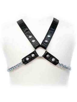 Leather Body Bdsm - Imbracatura in Pelle Nera con Catene II
